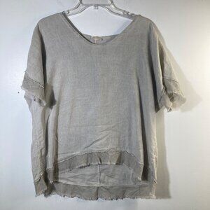 Womens Marisma Boho Frayed Edge‎ Tunic Drop Sleeve Tan OS Linen Viscose
